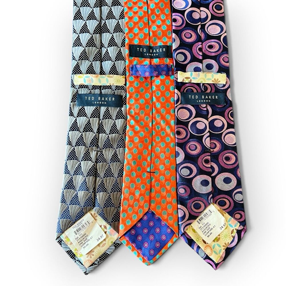 3x Ted Baker Jacquard Silk Tie Lot Made in USA Geometric Abstract Luxury New
